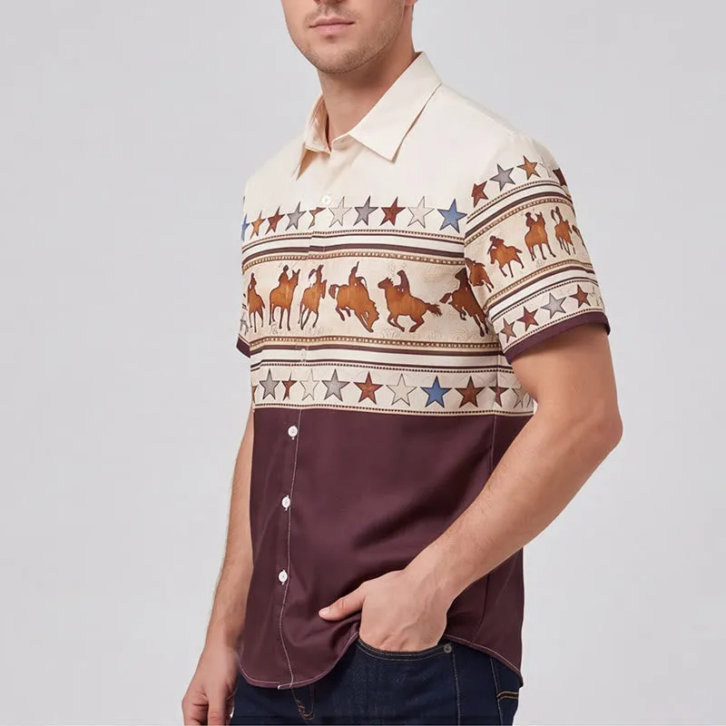 Men's Brown & Cream Cowboy Horse Silhouette Western Print Shirt sold by FloralTrip product image thumbnail 4