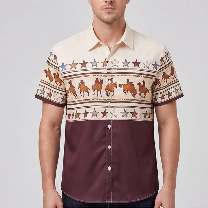 Men's Brown & Cream Cowboy Horse Silhouette Western Print Shirt sold by FloralTrip product image thumbnail 2