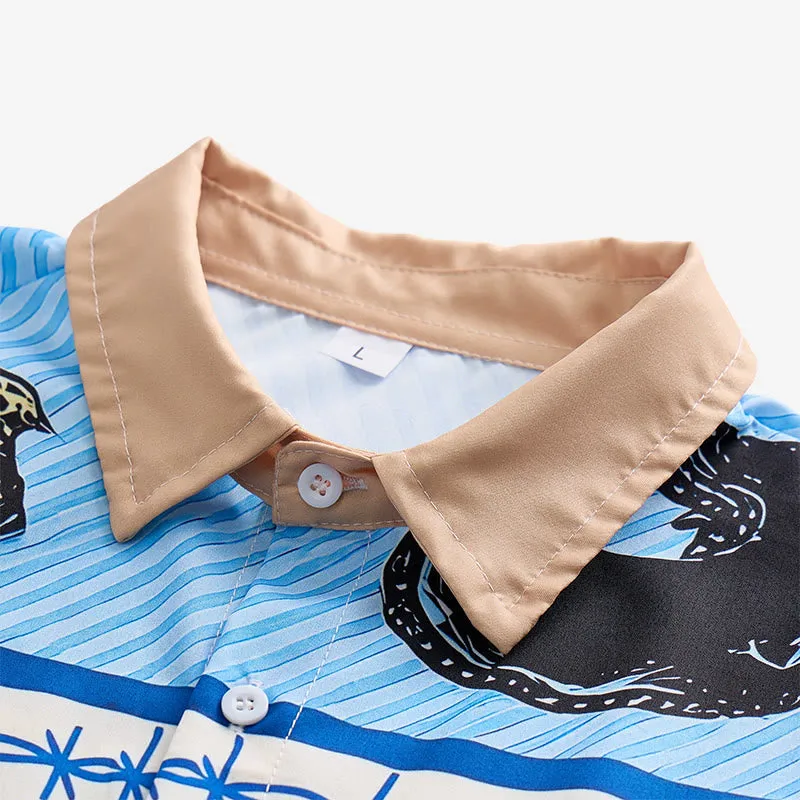 Men's Tan & Blue Cowboy Silhouette & Horse Herd Print Shirt sold by FloralTrip product image thumbnail 5