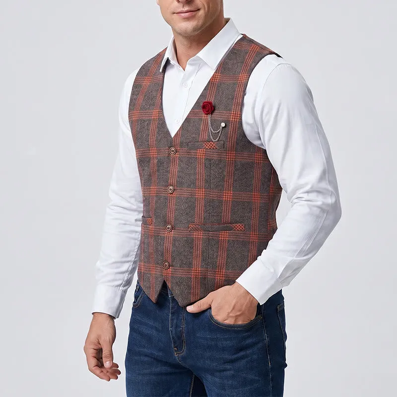 Elegant Plaid All-Season Suit Vest With Red Rose Pin sold by FloralTrip product image thumbnail 2