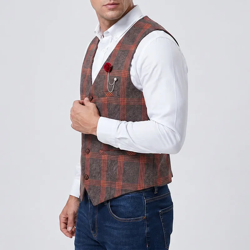 Elegant Plaid All-Season Suit Vest With Red Rose Pin sold by FloralTrip product image thumbnail 4