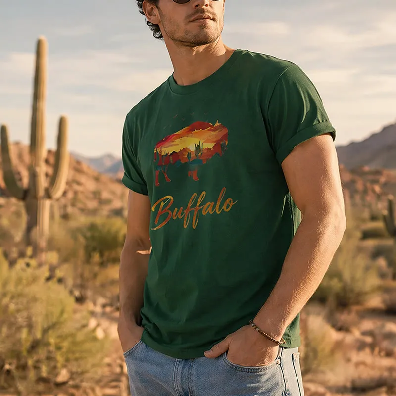 Wild & Free Sunset Buffalo Silhouette Western T-shirt made by FloralTrip