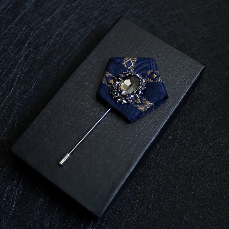 Men's Smoky Crystal Geometric Fabric Lapel Pin Brooch sold by FloralTrip product image thumbnail 2