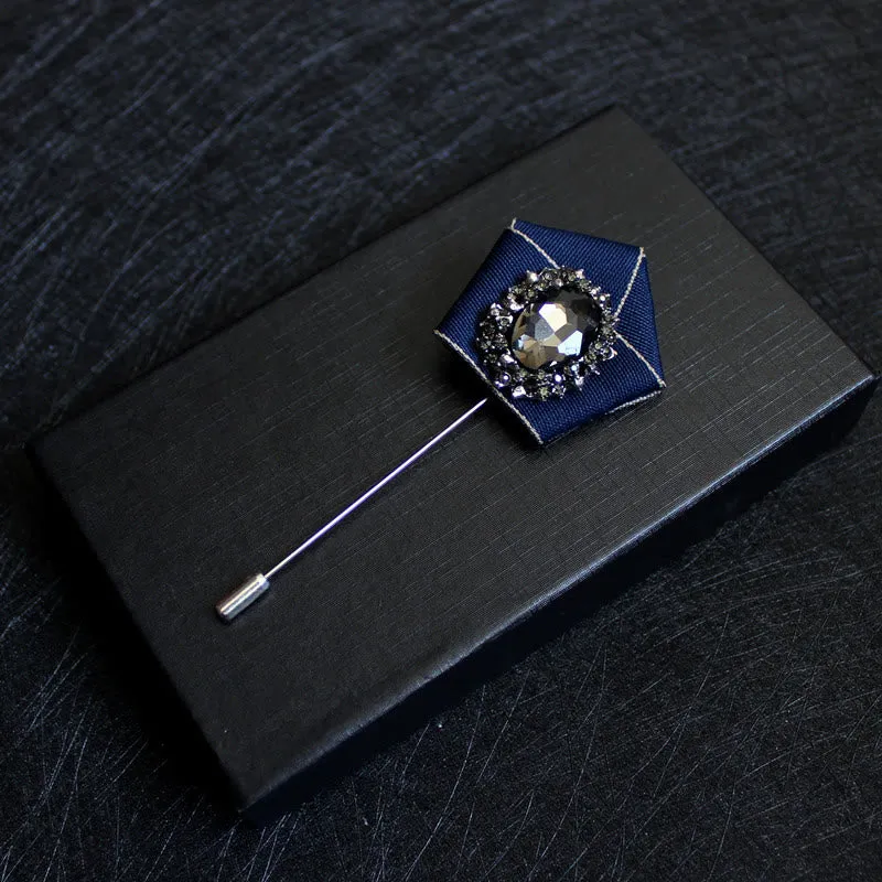 Men's Smoky Crystal Geometric Fabric Lapel Pin Brooch sold by FloralTrip product image thumbnail 3