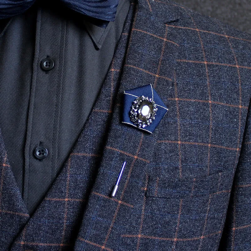 Men's Smoky Crystal Geometric Fabric Lapel Pin Brooch sold by FloralTrip product image thumbnail 4