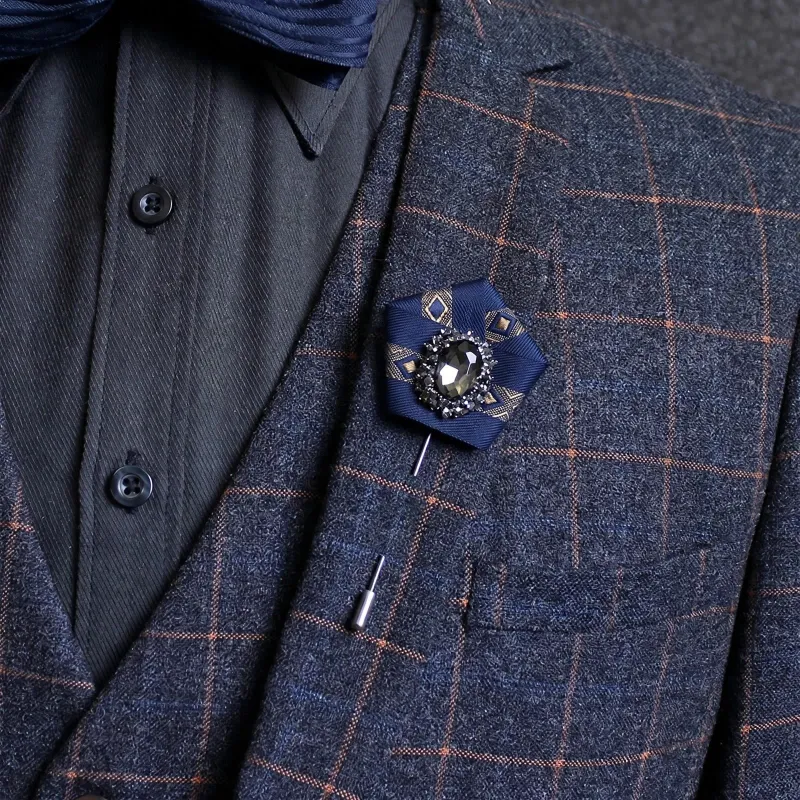 Men's Smoky Crystal Geometric Fabric Lapel Pin Brooch made by FloralTrip