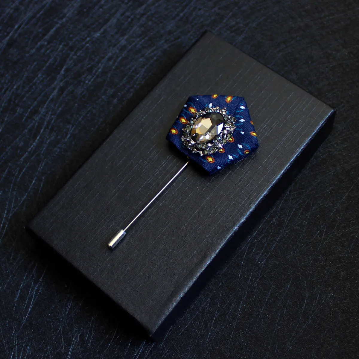 Men's Smoky Crystal Geometric Fabric Lapel Pin Brooch sold by FloralTrip product image thumbnail 5