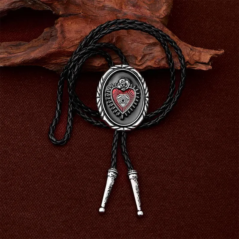 Twisted Border Oval Sacred Heart All Seeing Eye Rose Bolo Tie sold by FloralTrip product image thumbnail 2
