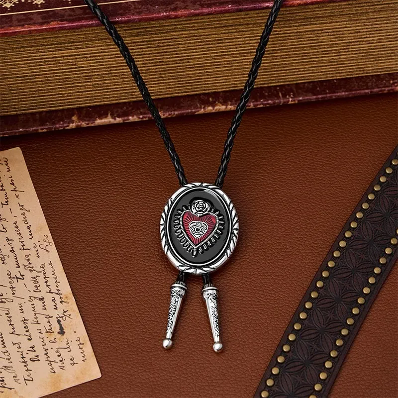 Twisted Border Oval Sacred Heart All Seeing Eye Rose Bolo Tie made by FloralTrip