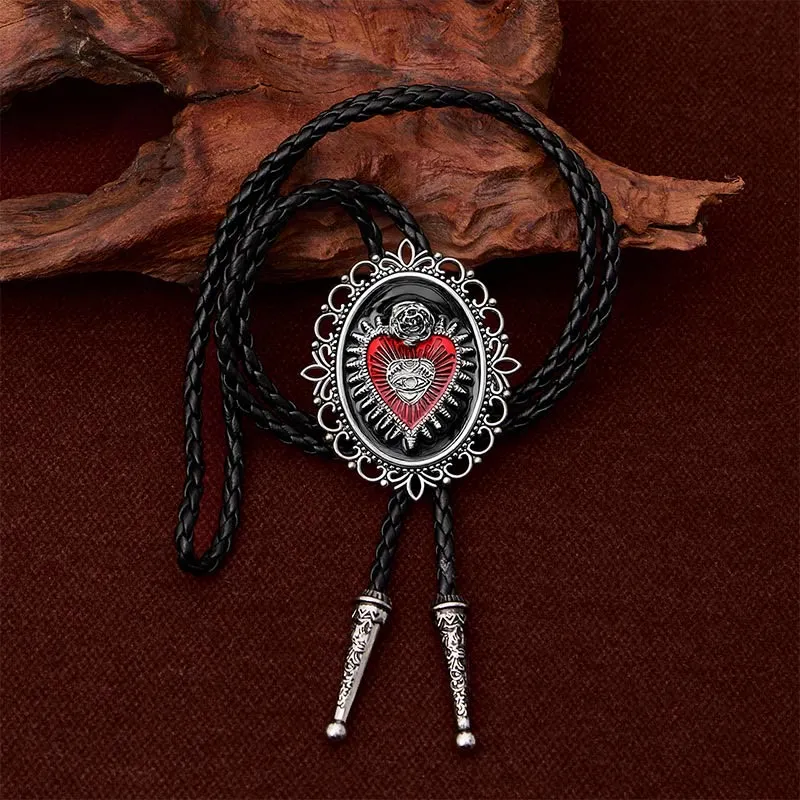 Vintage Floral Oval Sacred Heart Eye Rose Bolo Tie sold by FloralTrip product image thumbnail 2