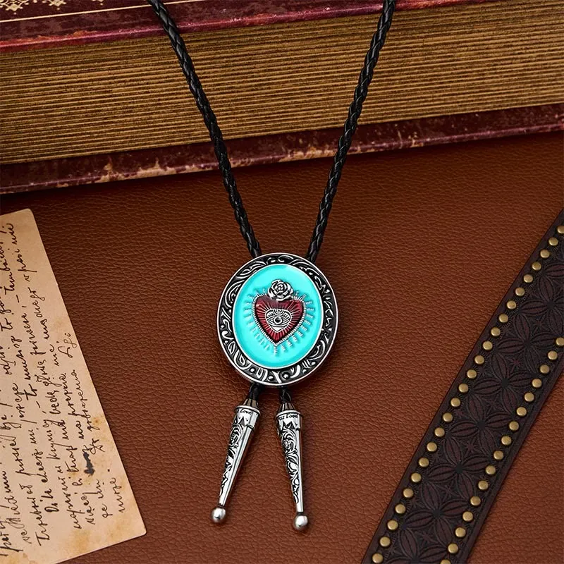 Occult Rose & Eye Turquoise Enameled Bolo Tie made by FloralTrip