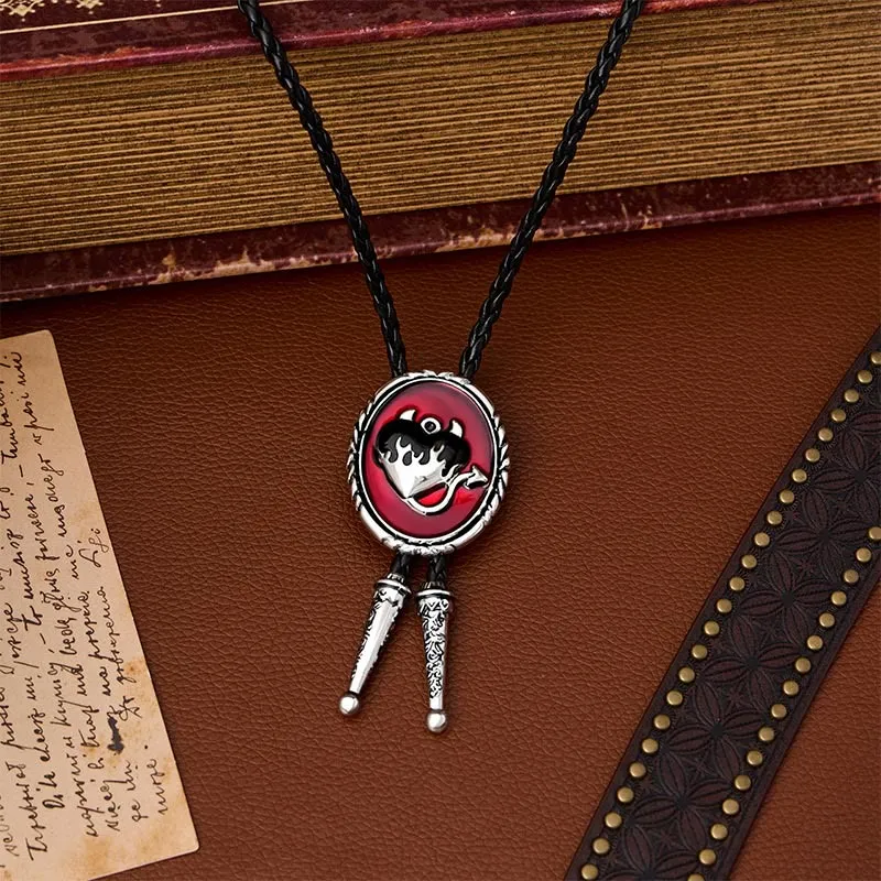 Devil's Flaming Heart Western Pendant Bolo Tie made by FloralTrip