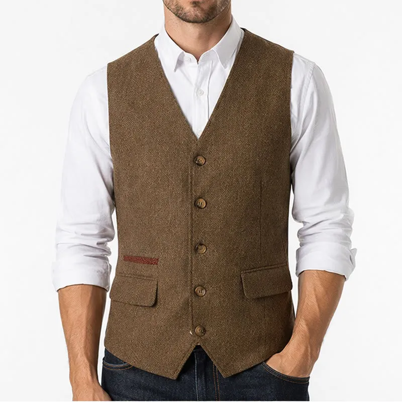 Men's British Herringbone Thick Casual Suit Vest sold by FloralTrip product image thumbnail 2