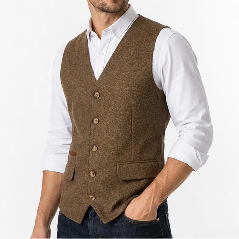 Men's British Herringbone Thick Casual Suit Vest sold by FloralTrip product image thumbnail 3