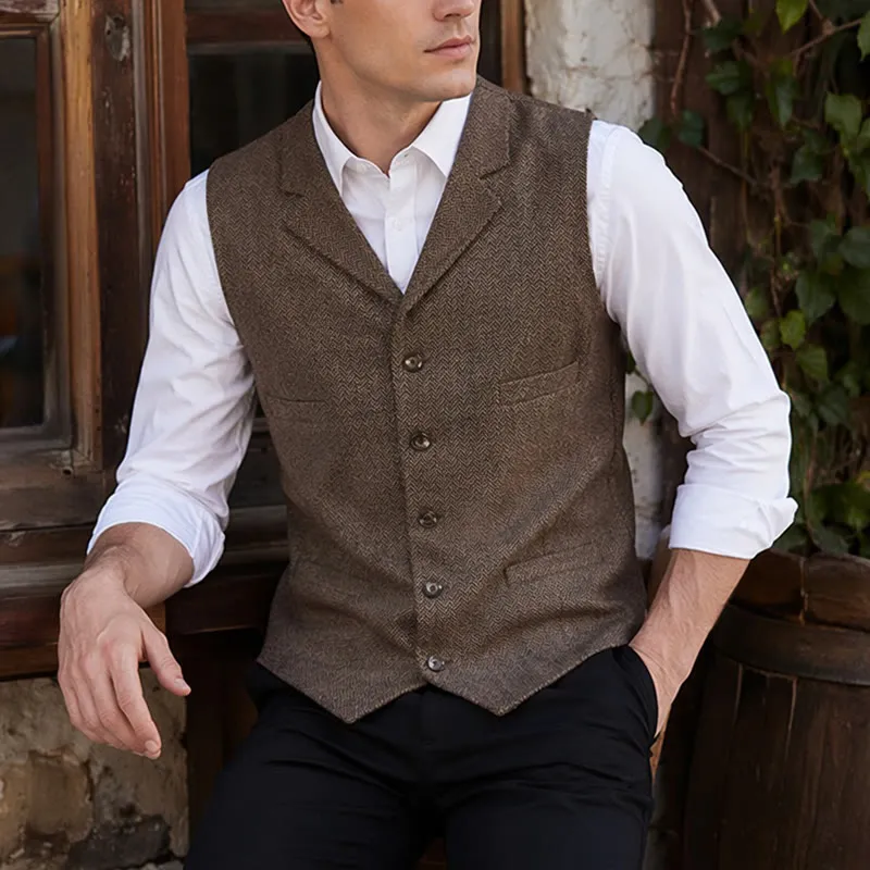 Men's Herringbone Suit Lape with Decorative Chain Suit Vest sold by FloralTrip