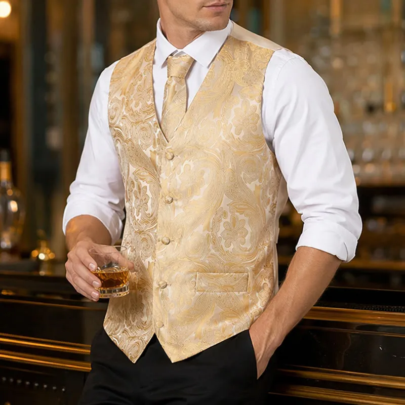 Men's Vintage Paisley Jacquard Waistcoat Set Formal Suit Vest sold by FloralTrip