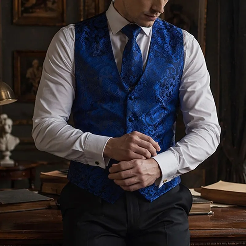 Men's Vintage Paisley Jacquard Waistcoat Set Formal Suit Vest sold by FloralTrip product image thumbnail 5