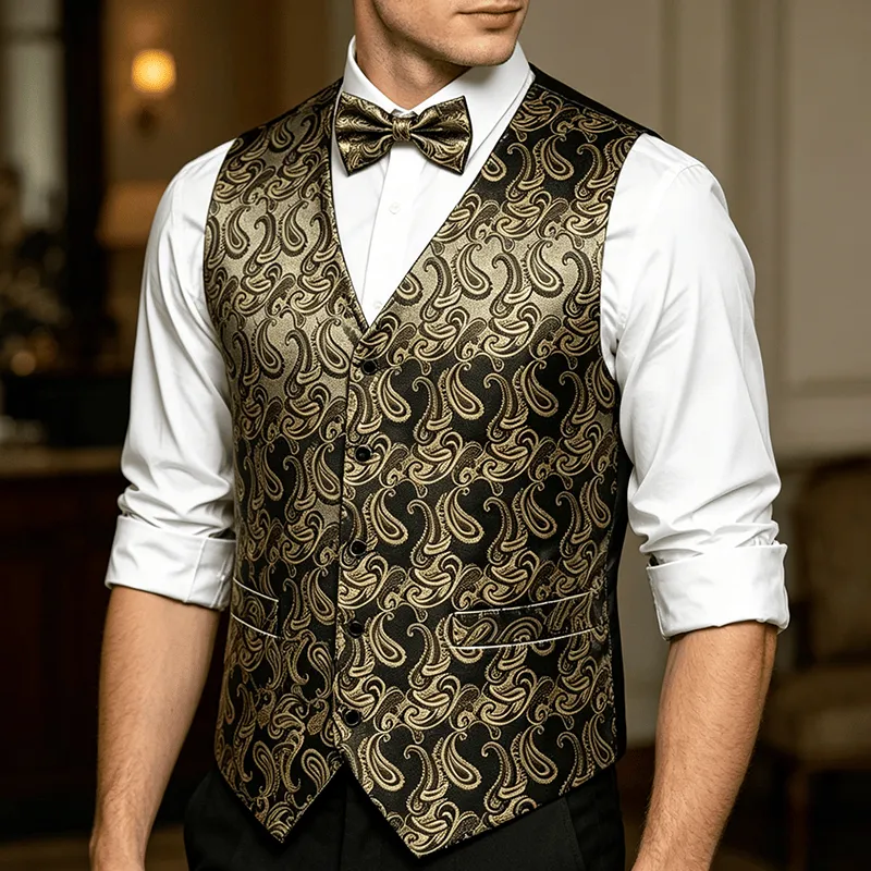 Men's Paisley Floral Jacquard With Bow Tie Suit Vest sold by FloralTrip product image thumbnail 5