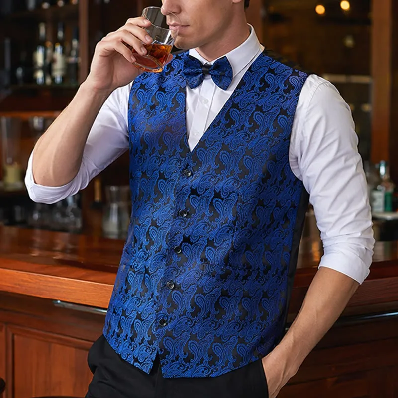 Men's Paisley Floral Jacquard With Bow Tie Suit Vest made by FloralTrip