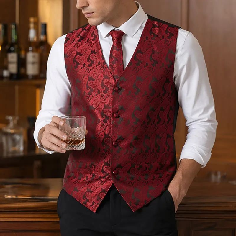 Men's All-match Paisley Pattern Waistcoat 4-in-1 Outfit Set Suit Vest made by FloralTrip
