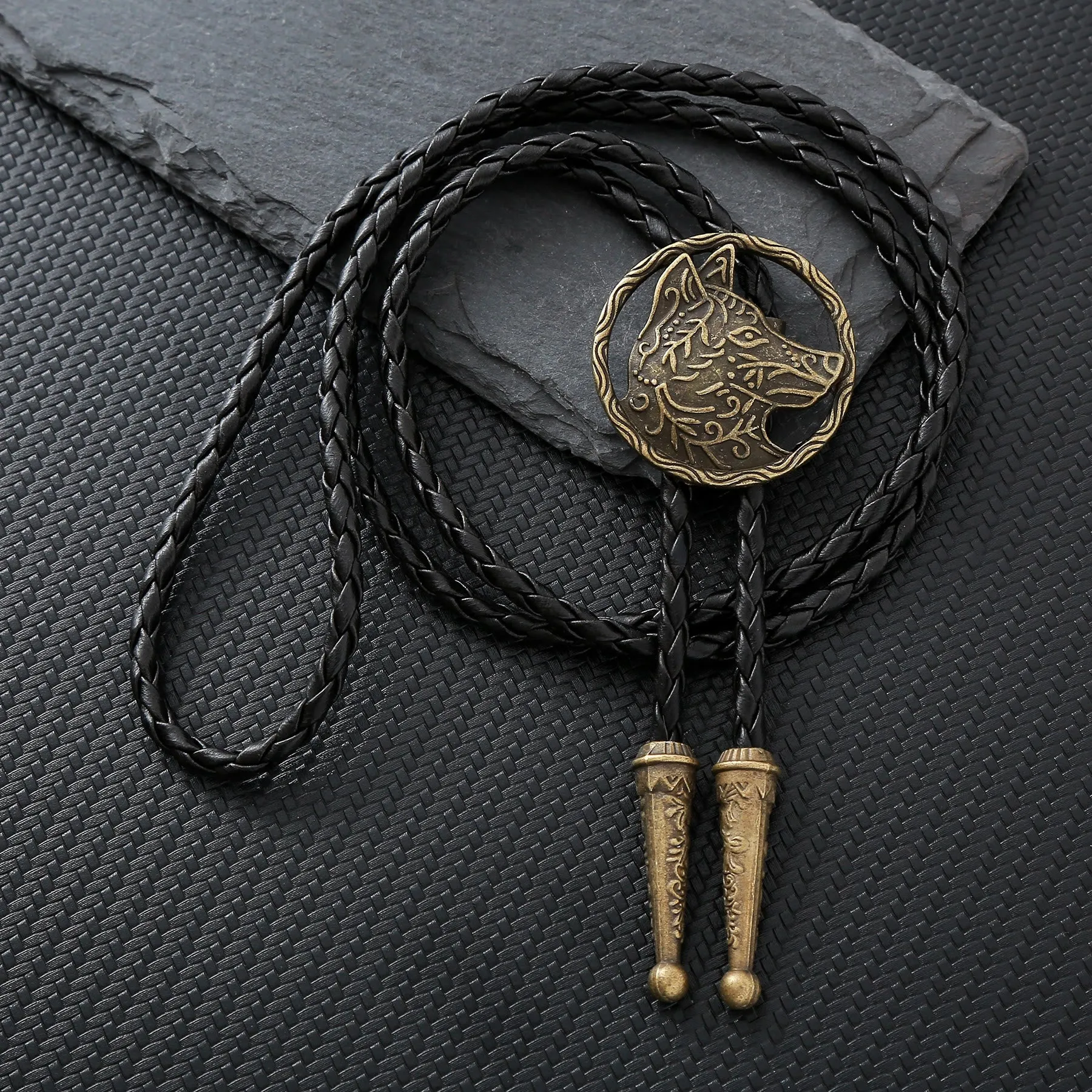 Vintage Antique Gold Hollow Wolf Head Bolo Tie sold by FloralTrip product image thumbnail 3
