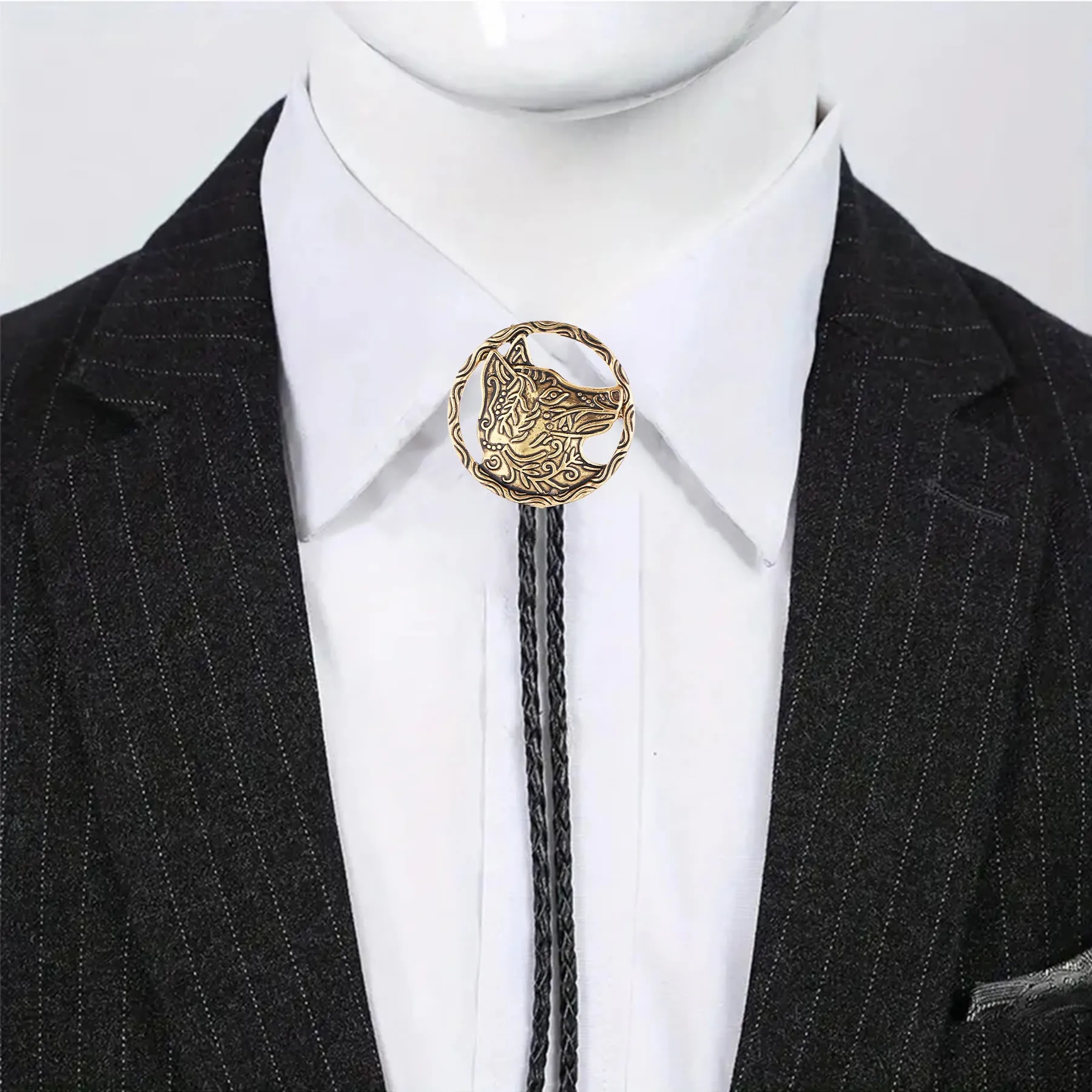Vintage Antique Gold Hollow Wolf Head Bolo Tie sold by FloralTrip product image thumbnail 4