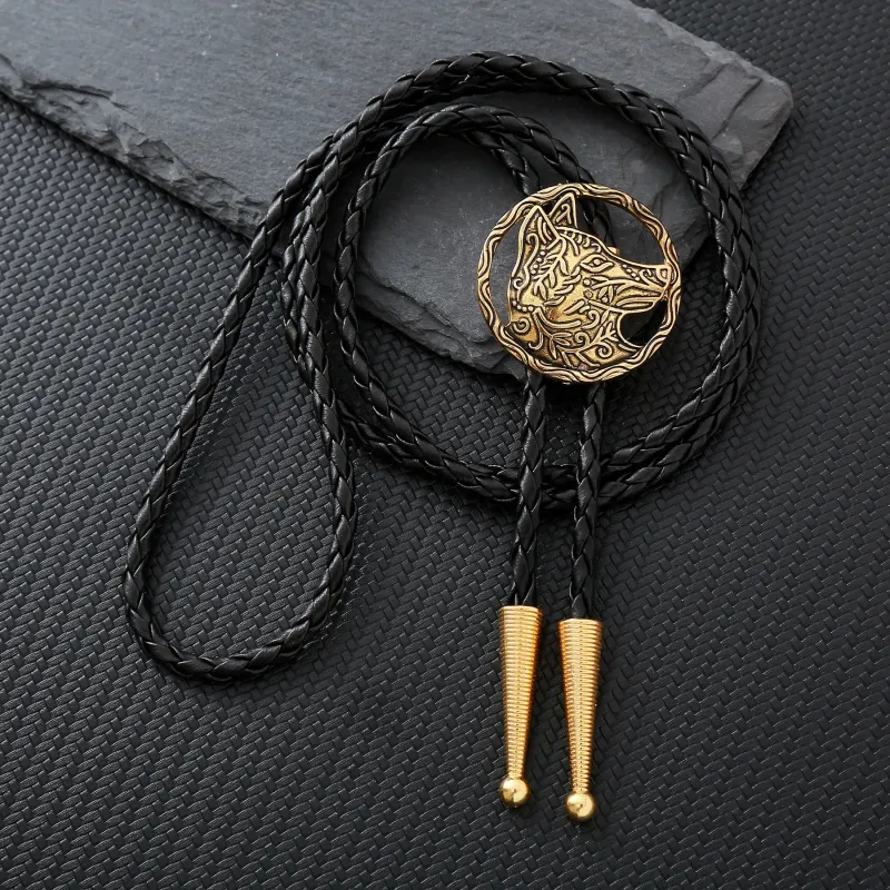 Vintage Antique Gold Hollow Wolf Head Bolo Tie made by FloralTrip