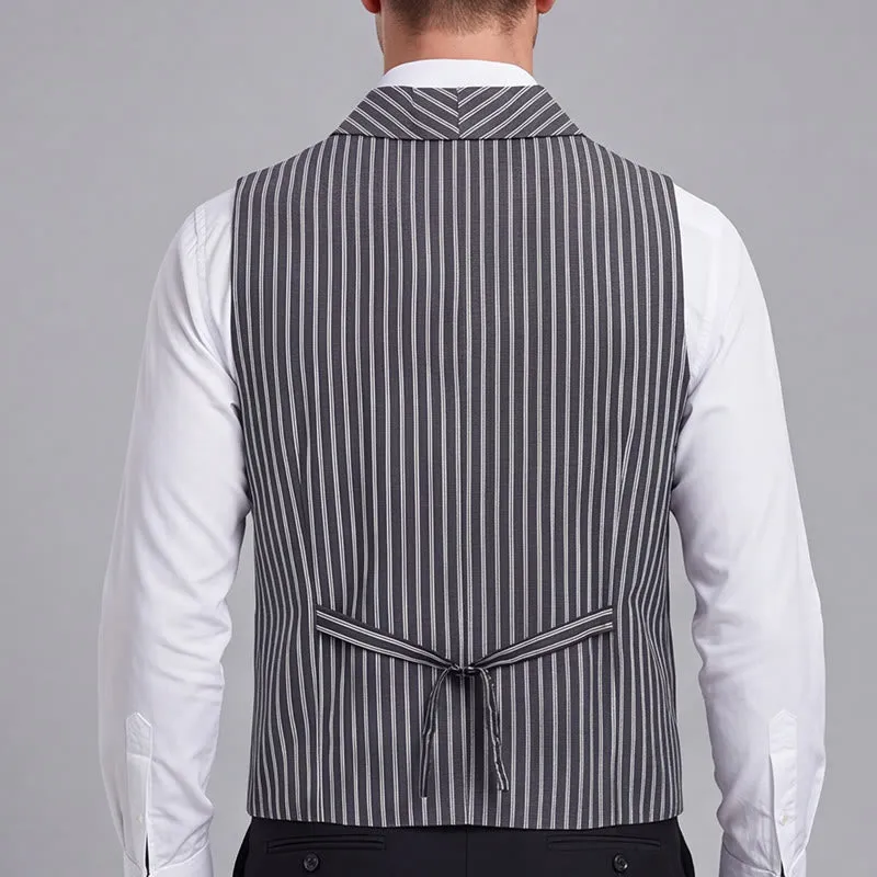 Men's Grey Striped Business Gentleman Slim Fit Retro Suit Vest sold by FloralTrip product image thumbnail 3