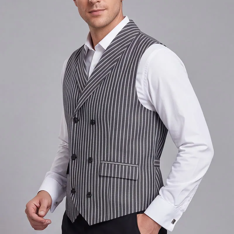 Men's Grey Striped Business Gentleman Slim Fit Retro Suit Vest sold by FloralTrip product image thumbnail 4
