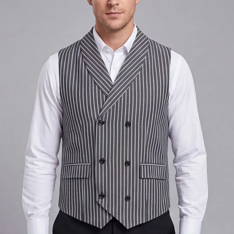 Men's Grey Striped Business Gentleman Slim Fit Retro Suit Vest sold by FloralTrip product image thumbnail 2
