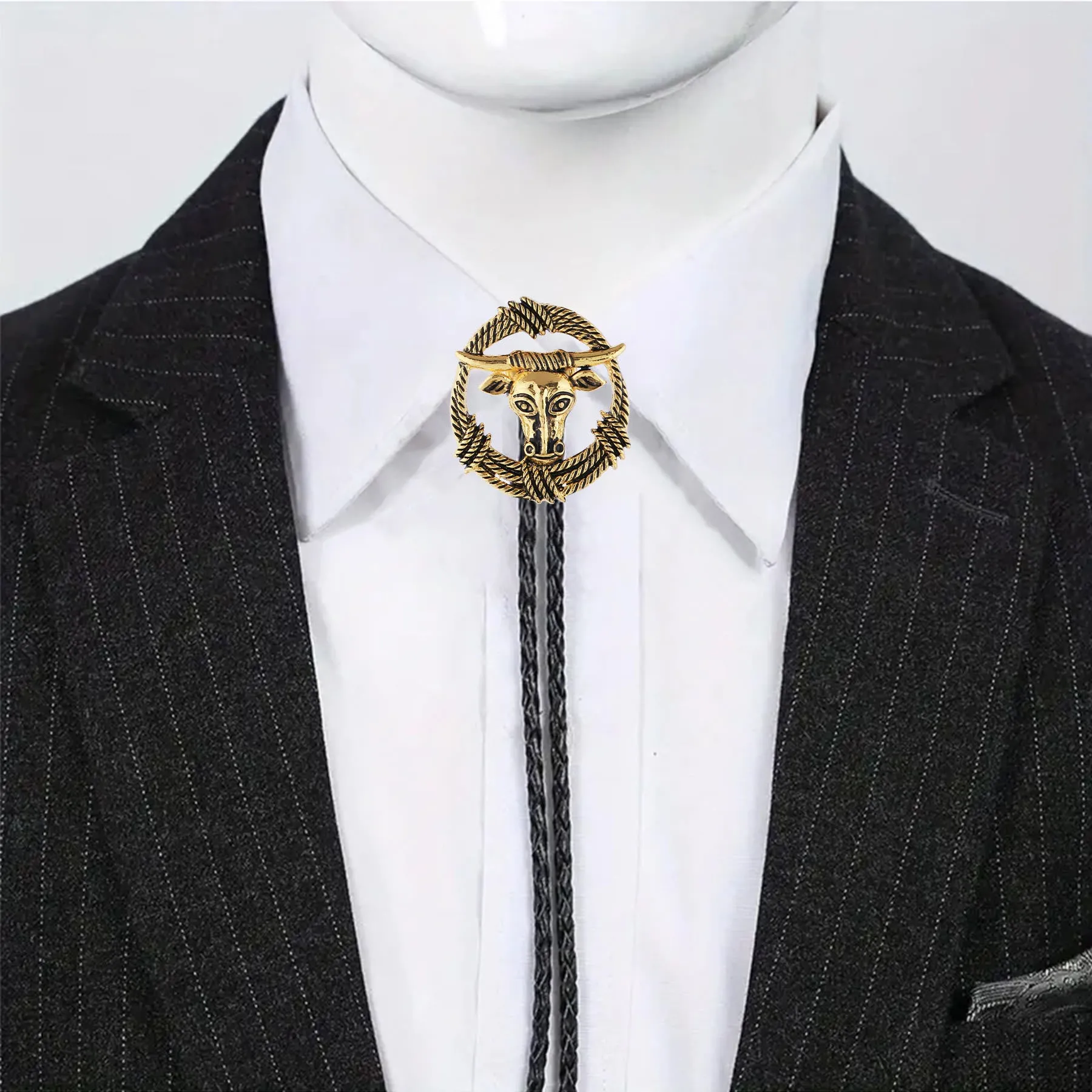 Rodeo Longhorn Bull Rope Wreath Rock Style Bolo Tie sold by FloralTrip product image thumbnail 2