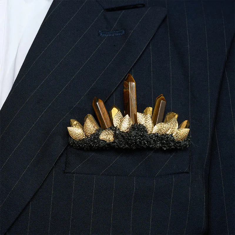 Handcrafted Natural Crystal Crown Pocket Square Brooch made by FloralTrip