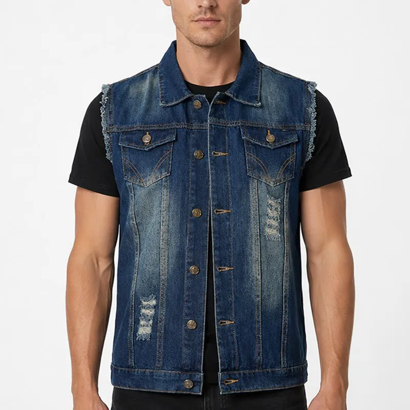 Vintage Washed Frayed Hem Trucker Denim Vest sold by FloralTrip product image thumbnail 2