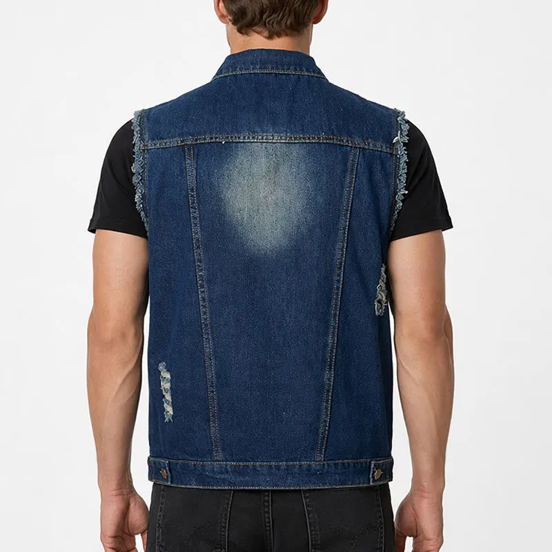 Vintage Washed Frayed Hem Trucker Denim Vest sold by FloralTrip product image thumbnail 3
