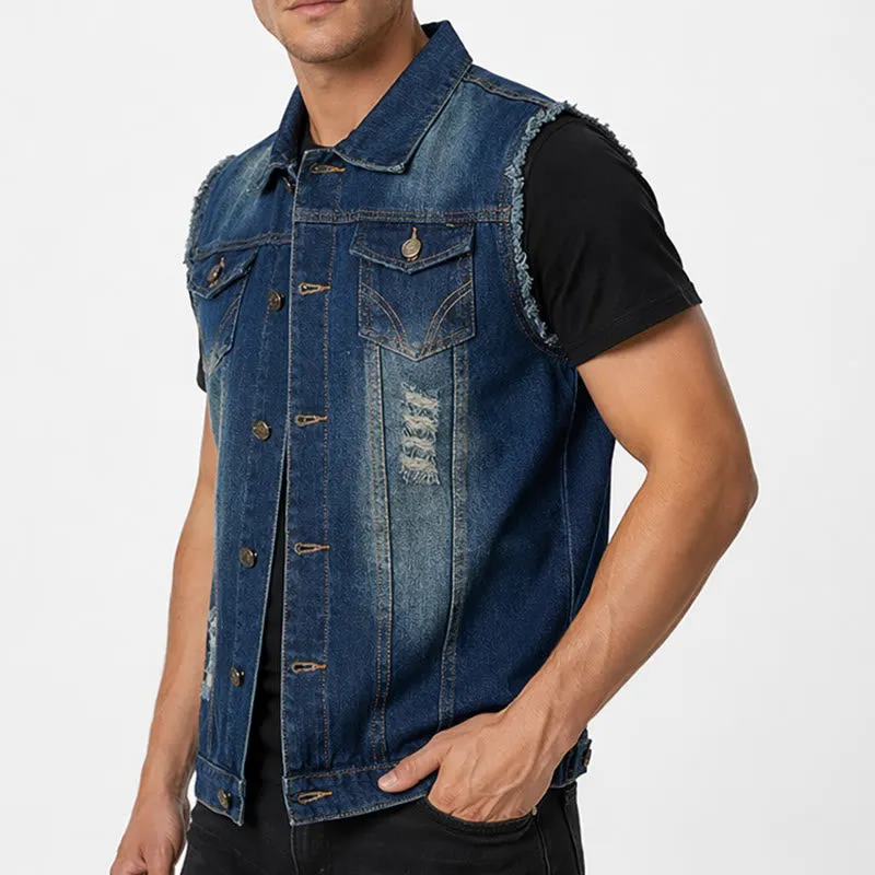 Vintage Washed Frayed Hem Trucker Denim Vest sold by FloralTrip product image thumbnail 4