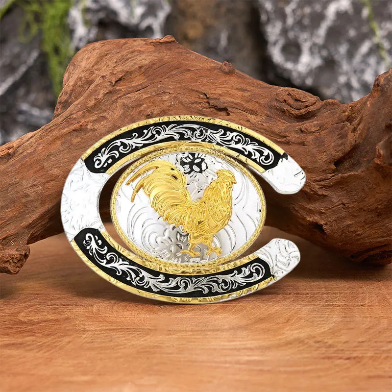 Golden Rooster Horseshoe-Shaped DIY Large Buckle Leather Belt made by FloralTrip