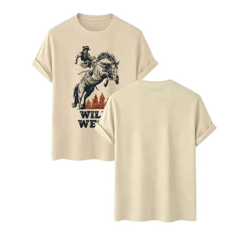 Wild West Bucking Bronco Rider Crew Neck T-shirt sold by FloralTrip product image thumbnail 2