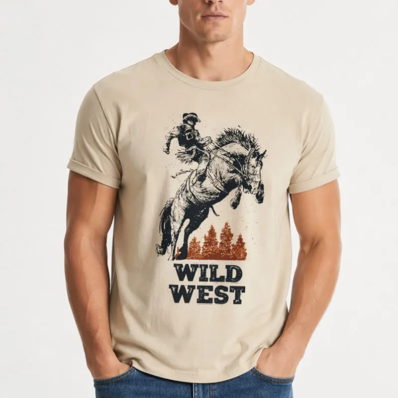 Wild West Bucking Bronco Rider Crew Neck T-shirt sold by FloralTrip product image thumbnail 3