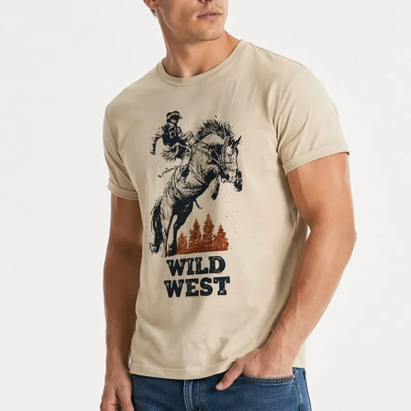 Wild West Bucking Bronco Rider Crew Neck T-shirt sold by FloralTrip product image thumbnail 4