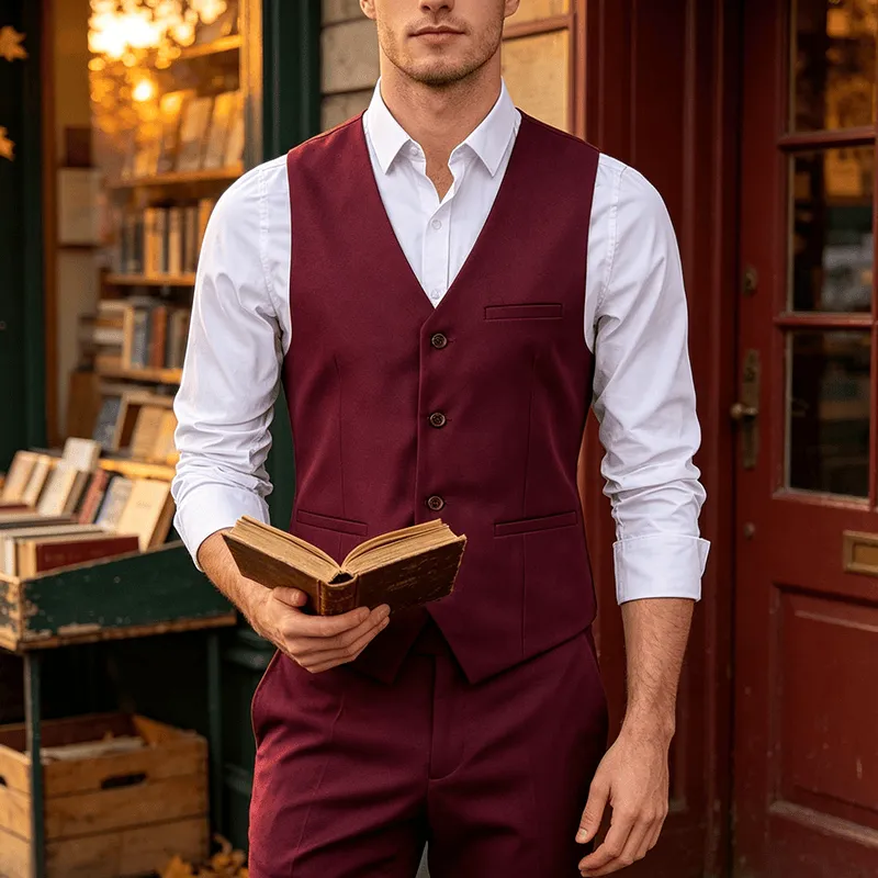 Men's Multi Color Plain Business Casual Polyester Vest sold by FloralTrip product image thumbnail 5