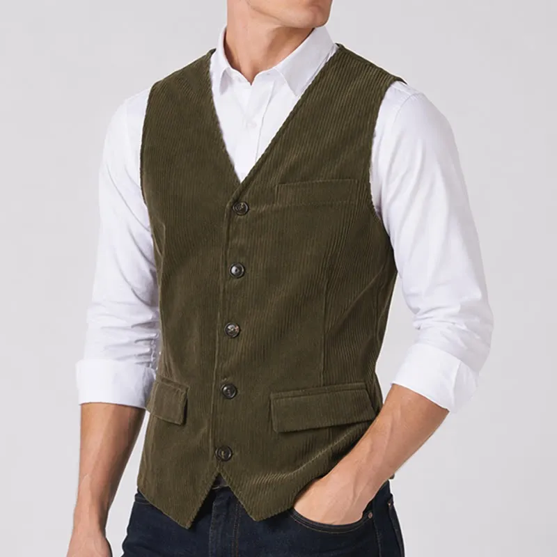 Minimalist V-Neck Retro Ivy League Corduroy Suit Vest sold by FloralTrip product image thumbnail 4