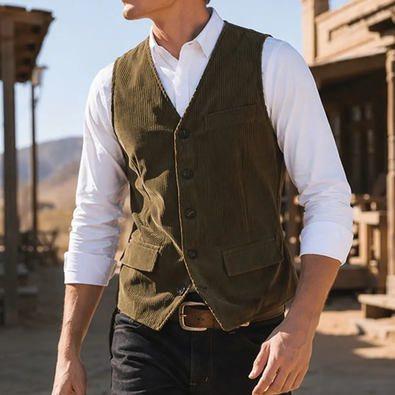 Minimalist V-Neck Retro Ivy League Corduroy Suit Vest made by FloralTrip