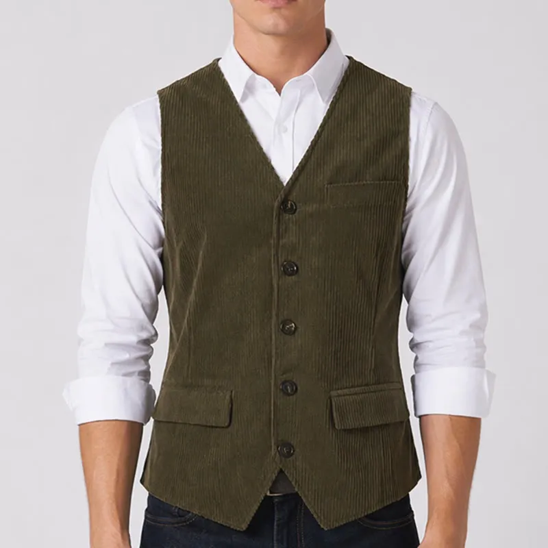 Minimalist V-Neck Retro Ivy League Corduroy Suit Vest sold by FloralTrip product image thumbnail 2
