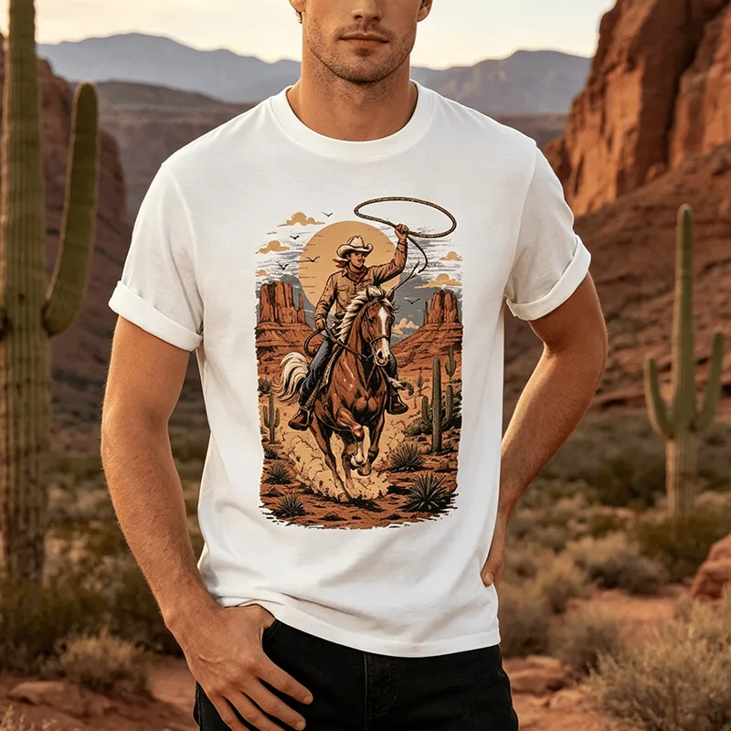 Retro Canyon Cowboy Lasso Graphic Print Shirt made by FloralTrip