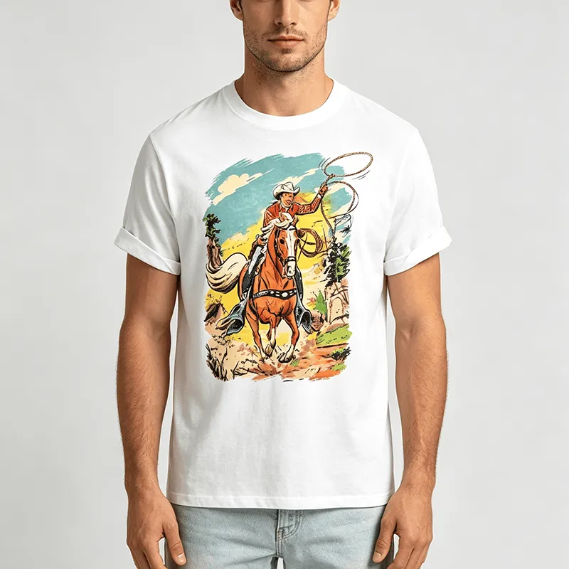 Vintage Comic Cowboy Lasso Western Graphic Print Shirt sold by FloralTrip product image thumbnail 2