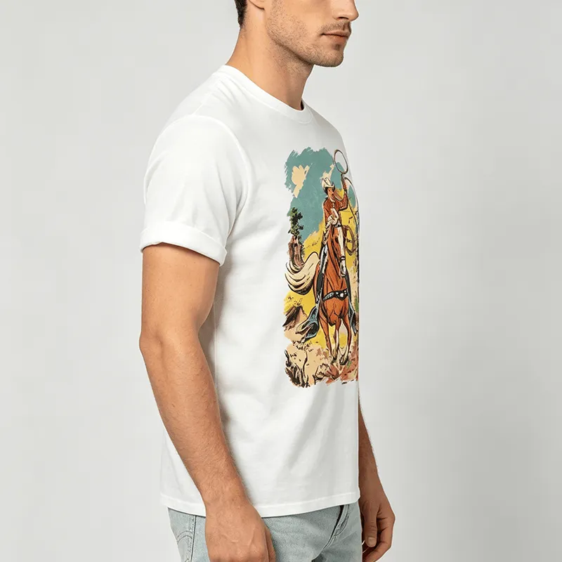 Vintage Comic Cowboy Lasso Western Graphic Print Shirt sold by FloralTrip product image thumbnail 3