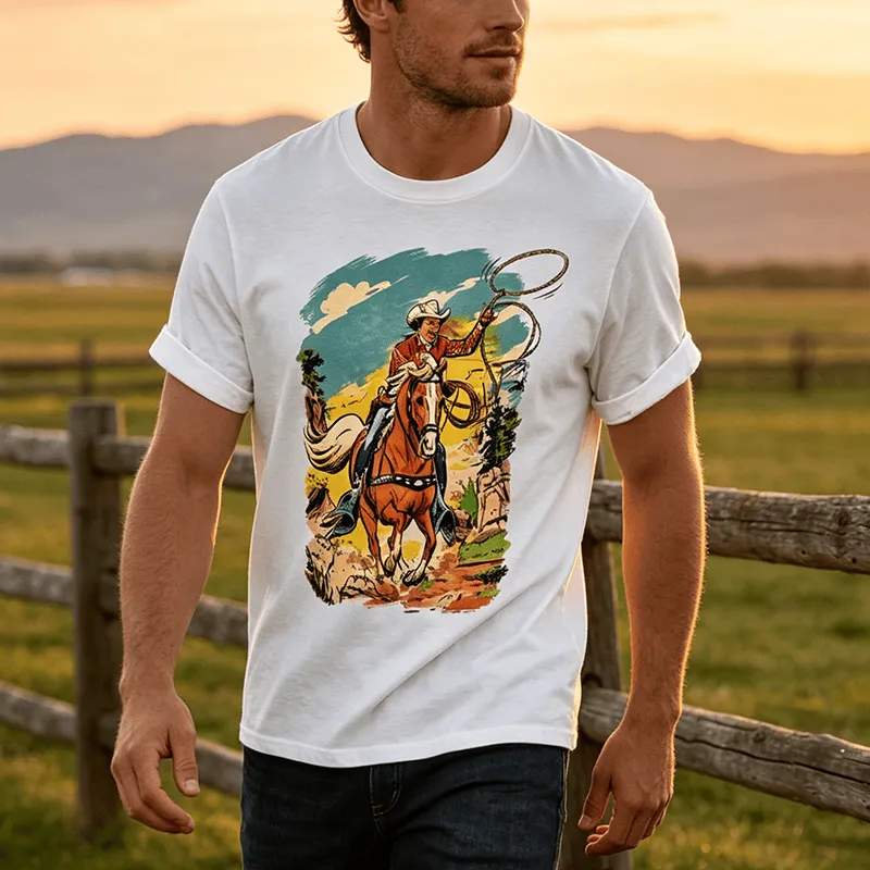 Vintage Comic Cowboy Lasso Western Graphic Print Shirt made by FloralTrip