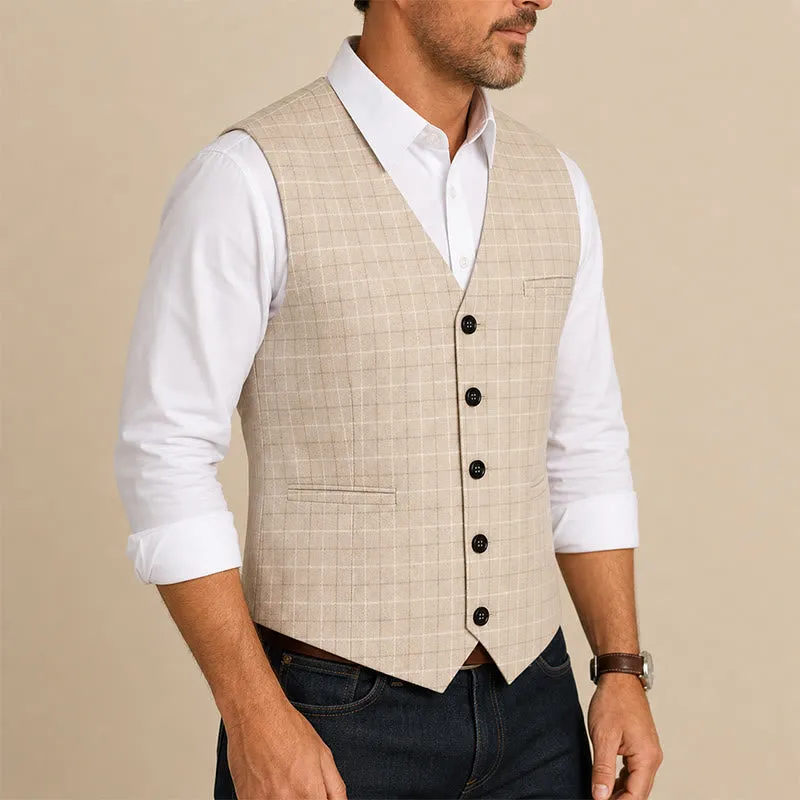 Light Khaki Windowpane Plaid Gentleman Suit Vest sold by FloralTrip product image thumbnail 4