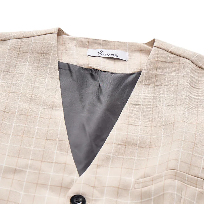 Light Khaki Windowpane Plaid Gentleman Suit Vest sold by FloralTrip product image thumbnail 5