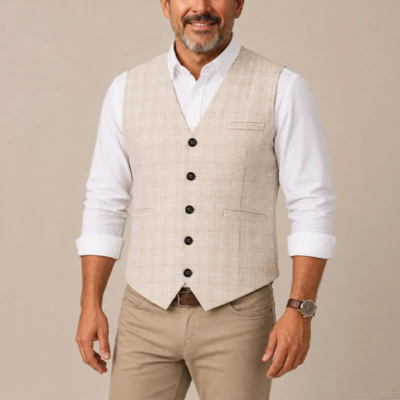 Light Khaki Windowpane Plaid Gentleman Suit Vest sold by FloralTrip product image thumbnail 2